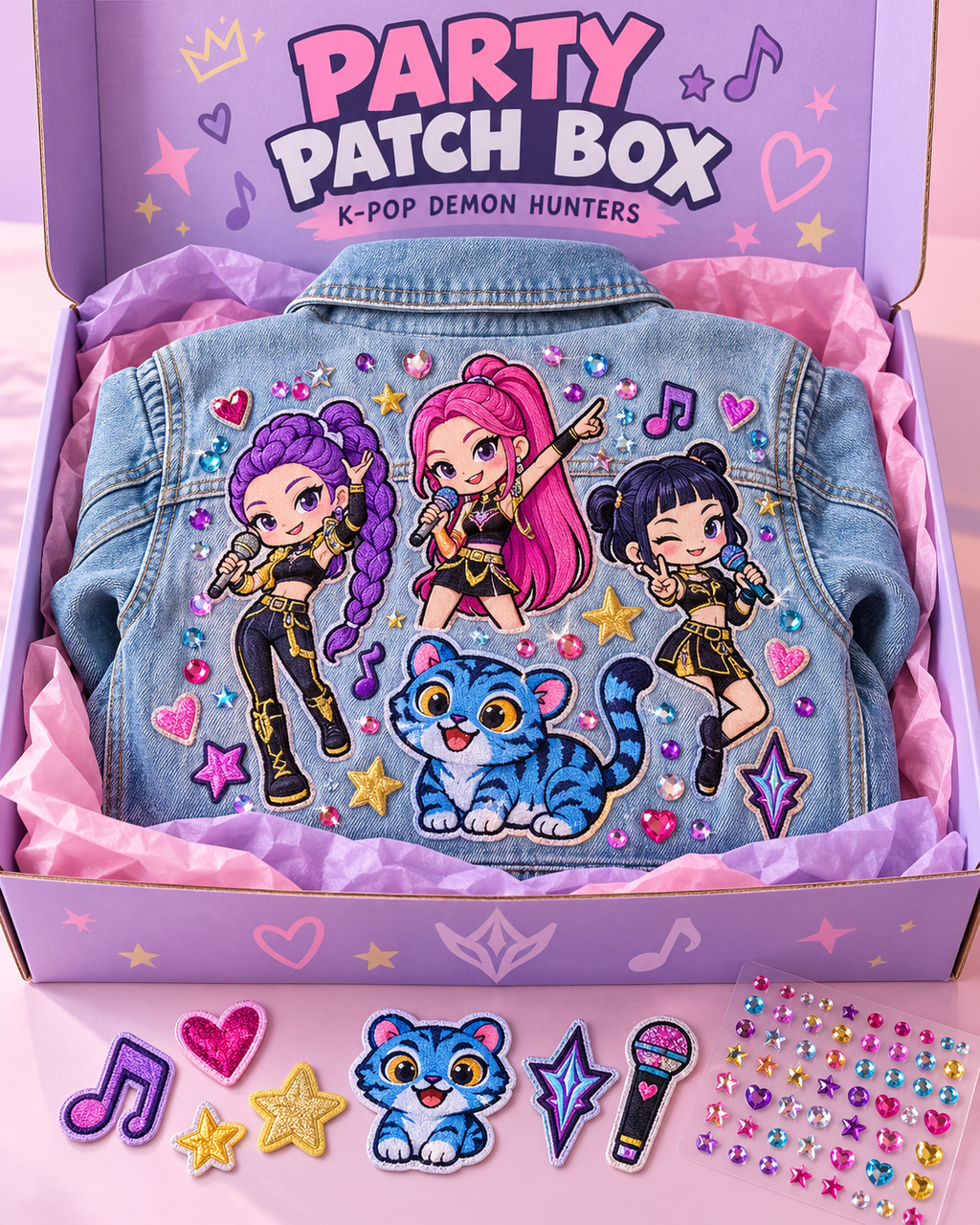 K-Pop Demon Hunters Children’s Denim Jacket Patch & Gem DIY Kit